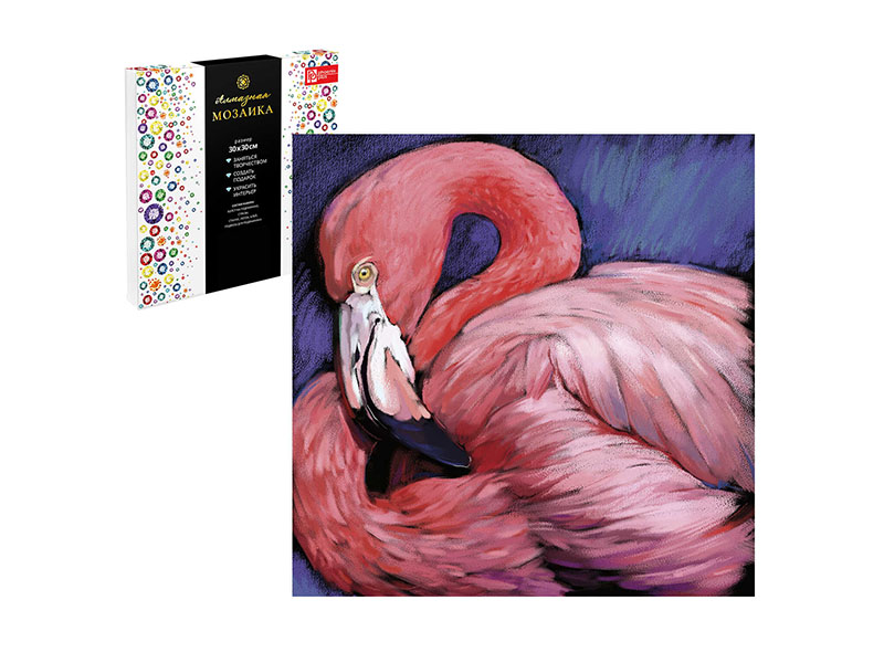 Купить оптом Алмазная мозаика 30*30 см «Розовый фламинго» (с подр., полн. заполн.) в Луганске