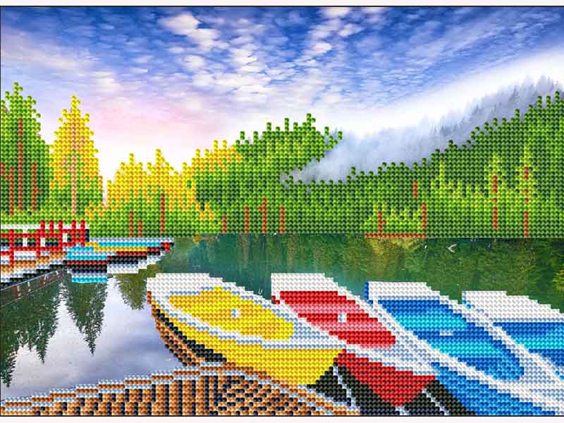 Купить оптом Алмазная мозаика 30х40 см «Яркие лодочки» (с подр., с част. заполн.) в Луганске