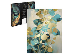 82143 [67979] Холст с красками 40х50 см по номерам с поталью. Листья