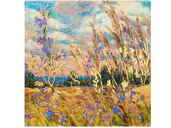 82146 [Х-4216] Холст с красками 40х40 см по номерам с поталью. Полевые цветы