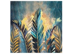 82148 [Х-4217] Холст с красками 40х40 см по номерам с поталью. Тропические листья