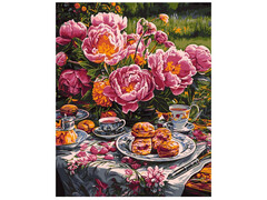Картина на картоне с красками 40х50 см по номерам. Летнее чаепитие