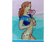 82159 [Х-6821] Холст с красками 40х50 см по номерам. Кокетливая девушка 18+