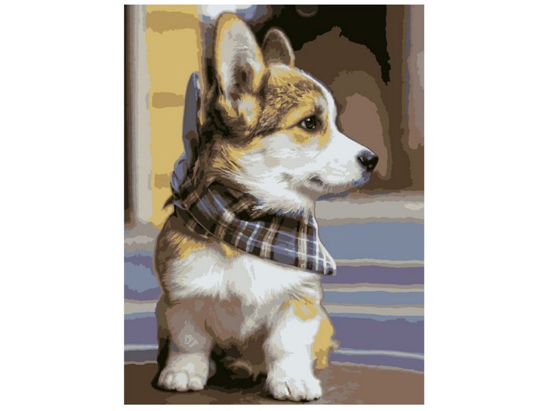 Купить оптом Картина на картоне с красками 40х50 см по номерам. Щенок корги в Луганске