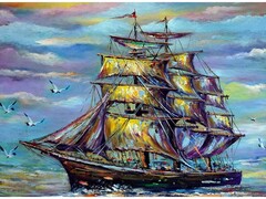 82199 [Х-3911] Холст с красками 17х22 см по номерам. Парусник