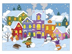 82230 [Рхд-015] Холст с красками 20*30 см по номерам. Снежный двор