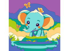 82242 [Рхд-033] Холст с красками 20*20 см по номерам. Слоник