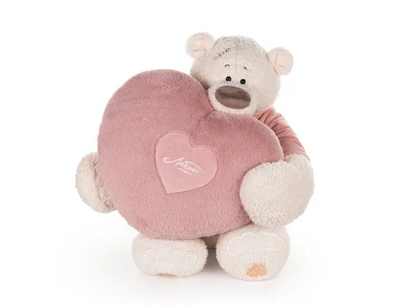 Купить оптом Медведь Тато в майке темно-пудровой с сердцем подушкой 37 см в Луганске