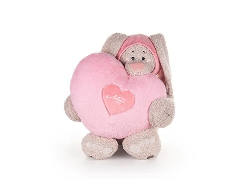 Купить оптом Заяц Вито в пудровой кофте с сердцем подушкой пудровой 37 см в Луганске