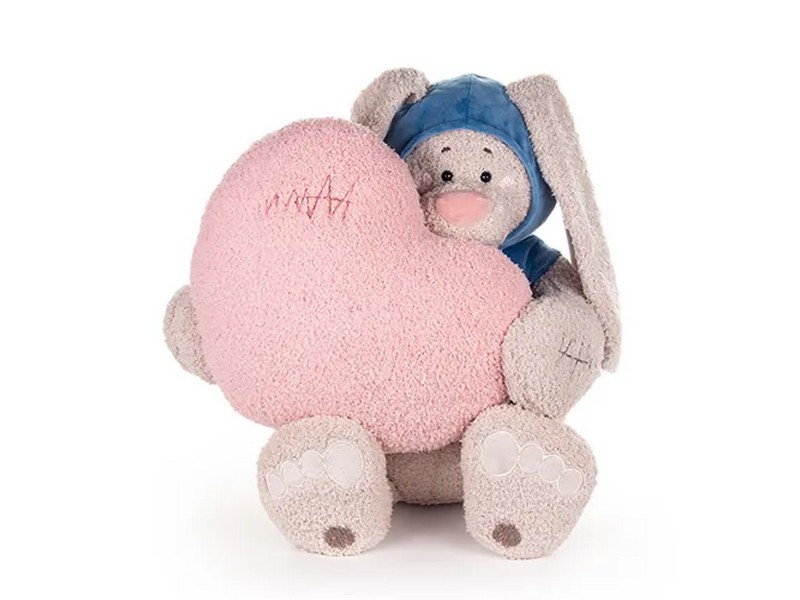 Купить оптом Заяц Вито в темно-бирюзовой кофте с сердцем подушкой пудровой 37 см в Луганске