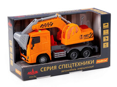 82602 [67286] Автомобиль-экскаватор «МАЗ» инерц. (свет, звук) оранжевый в коробке