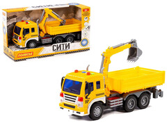 82715 [95992] Автомобиль бортовой с ковшом инерц. "Сити" 28 см (свет, звук) жёлтый в кор.
