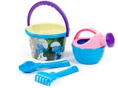 83007 [65049] "Смурфики-5" набор №2: ведро среднее, ситечко, совок и грабельки №2, лейка малая №4