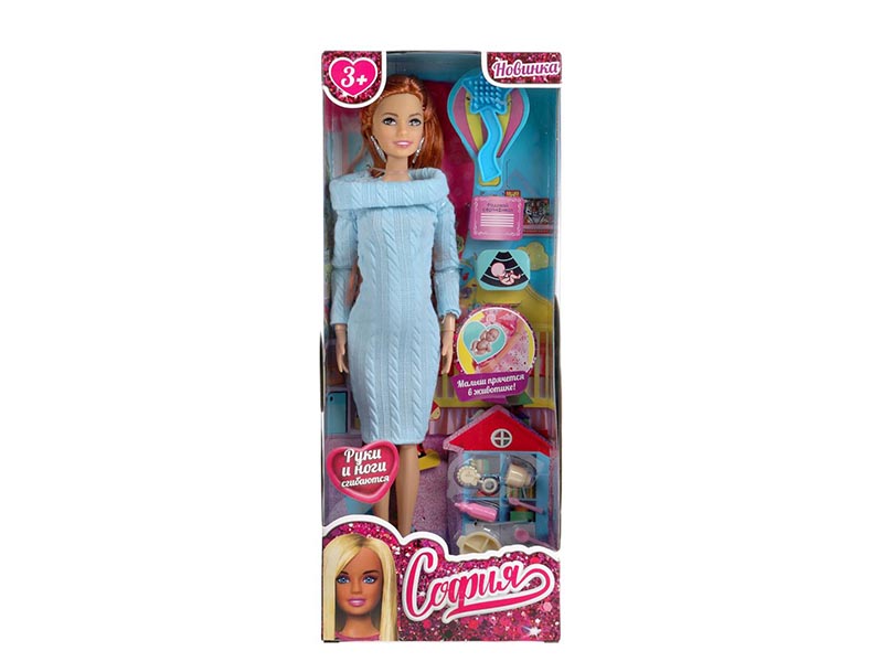 Купить оптом Кукла шарнирная "София беременная" 29 см с аксесс. в кор. 66001B1-SET4-S-BB в Луганске