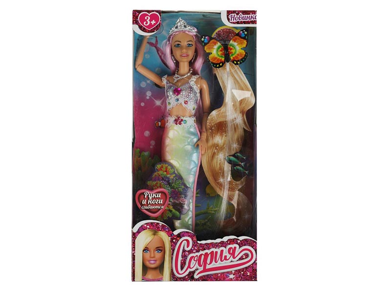 Купить оптом Русалка шарнирная 29 см София (свет. прядь, аксесс.) в кор. в Луганске