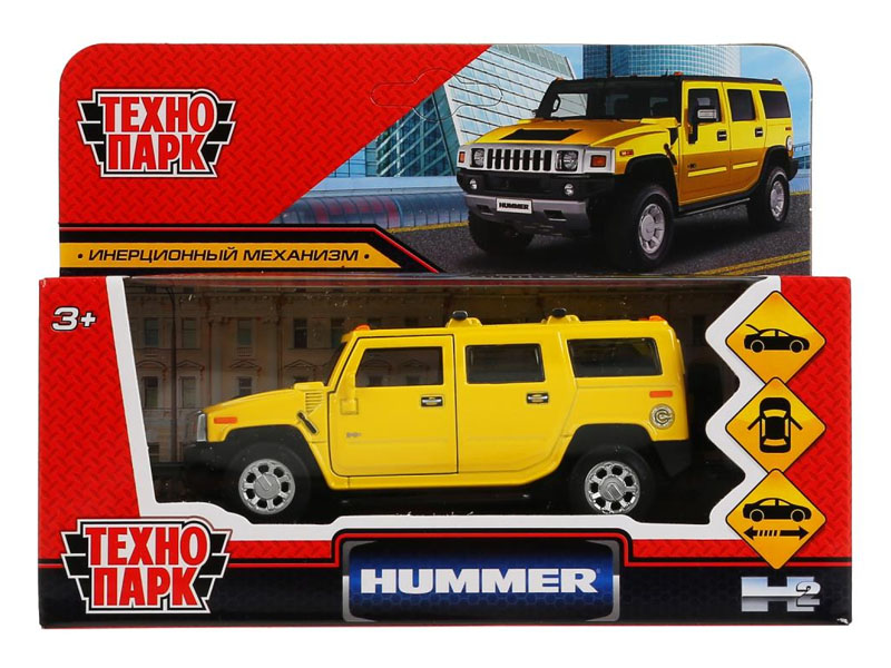 Купить оптом Технопарк. Машина "HUMMER H2" металл. инерц. 12 см (открыв. двери, багажник) желтый в Луганске