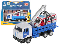 84068 [SB-19-29-D-WB] Технопарк. Машина «KAMAZ" ЭВАКУАТОР металл. инерц. 12 см (открыв. двери, подвиж. детали) + скорая 7,5 см
