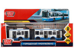 84075 [TROLLRUB-19-BUWH] Технопарк. ГОРОДСКОЙ ТРОЛЛЕЙБУС металл. инерц. 19 см (открыв. двери) бело-синий