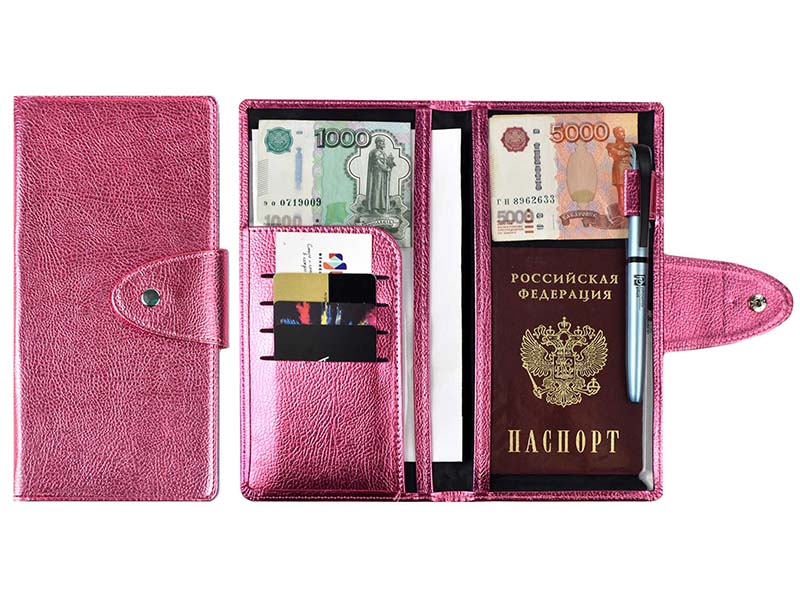 Купить оптом Органайзер-обложка «Наппа» розовый металлик 22х11 см в Луганске