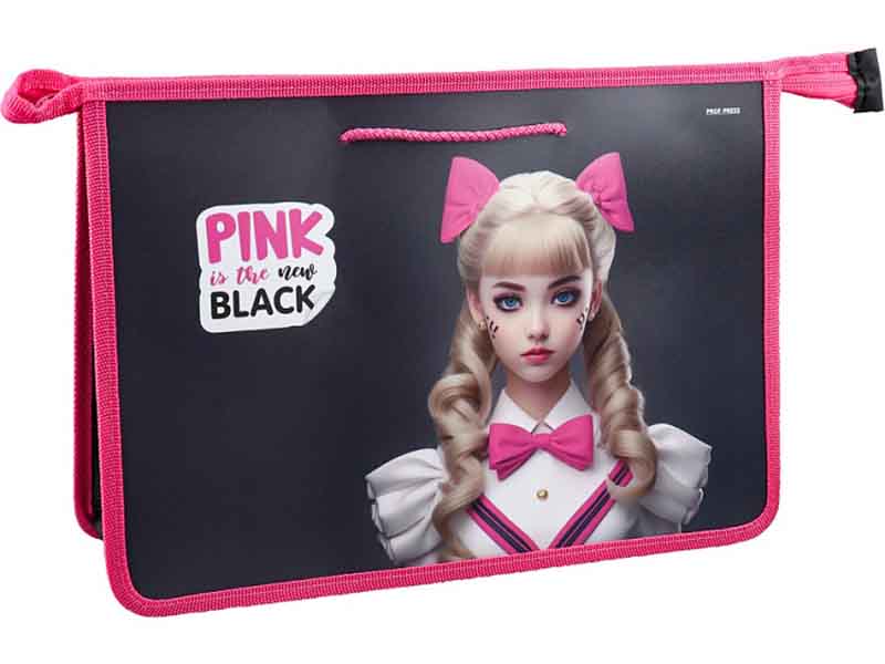 Купить оптом Папка на молнии А4 "Pink&Black" (пласт., шнурки) в Луганске