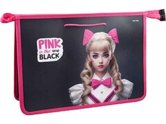 85157 [П-2120] Папка на молнии А4 "Pink&Black" (пласт., шнурки)