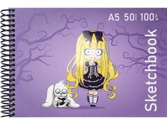 Скетчбук А5 50 л «Девочка с зайцем» (мат лам, выб. лак, спираль)