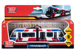 85965 [SB-17-51-WB(NO IC)] Модель металл ТРАМВАЙ новый с гармошкой, 19 см, двери, инерц., кор. Технопарк в кор.2*24шт