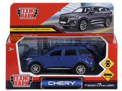 Машина металл chery tiggo 7 pro max 12см, двери, кап, баг, инер, синий, кор. Технопарк в кор.2*36шт