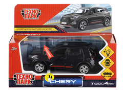 Машина металл chery tiggo 4 pro 12 см, св-зв, двери,кап,баг,инер,черный,кор. Технопарк в кор.2*36шт