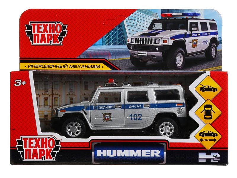 Купить оптом Машина металл HUMMER "hummer H2 полиц"дл12 см,откр дв,баг,инерц,сереб,в кор Технопарк в кор.2*36шт HUM2-12POL-SR в Луганске
