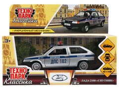 86219 [2108-12POL-SR] Машина металл LADA-2108 "СПУТНИК" ПОЛИЦИЯ 12 см, двери, багаж, кор. Технопарк в кор.2*36шт 2108-12POL-SR