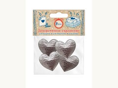 87108 [82644] Украшение Серебристые сердечки для оформ.подарков набор 4шт / 3,5x0,2x3,1см арт.82644