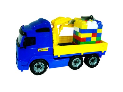 Автомобиль-кран "Volvo" с манипулятором + конструктор "Супер-Микс"-30 эл. на поддоне в сеточке