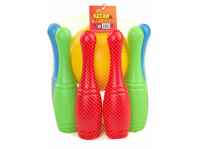 НАБОР КЕГЛЕЙ 6шт + 1 большой мяч в сетке И-1628