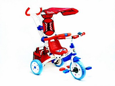 ВЕЛОСИПЕД 3-Х КОЛ. "ЖУРАВЛИК" ТЕНТ,ЗВОНОК,КОРЗИНА,БЕЛ/КРАС/СИН 820904-8