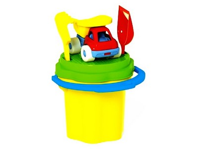 Песочный набор № 106 (ведро 0,3 л, сито, совок, грабли, машинка «Бублик»)